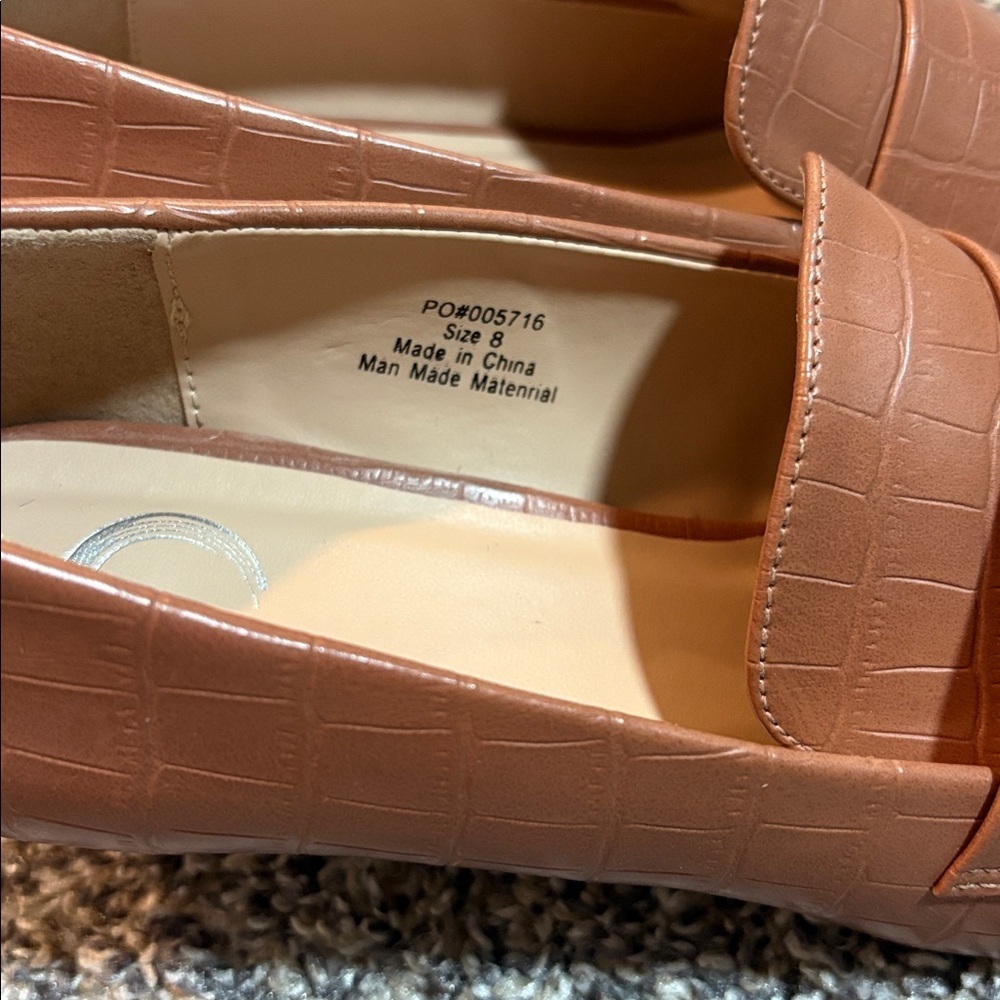 Brown Croc-Embossed Loafers - Picture 2 of 3